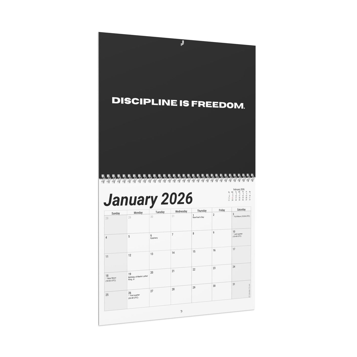 Discipline Is Freedom Wall Calendar – Monthly 2026 Motivational Planner
