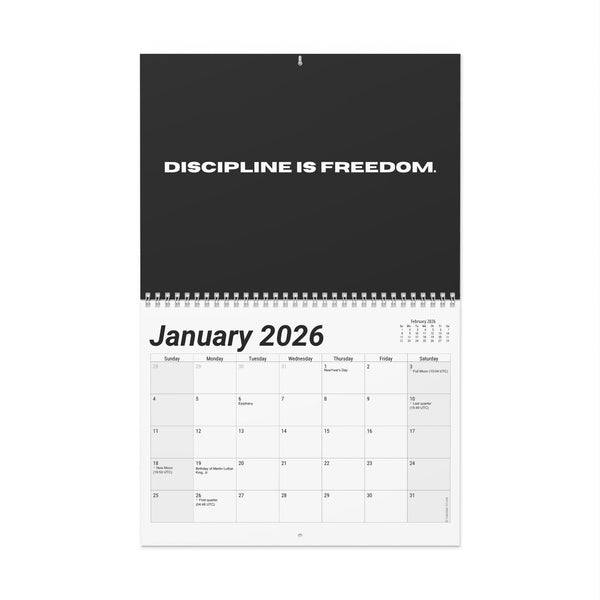 Discipline Is Freedom Wall Calendar – Monthly 2026 Motivational Planner